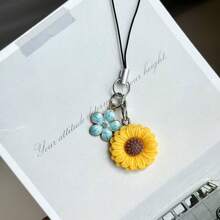 1pc Sunflower Phone Chain Pendant, Creative Small Accessory, Suitable As Gift, Universal Phone Charm, Creative Phone Chain Accessory, Universal USB Drive Exquisite Small Pendant, Gift For Best Friend And Friends - Multicolor - View 4