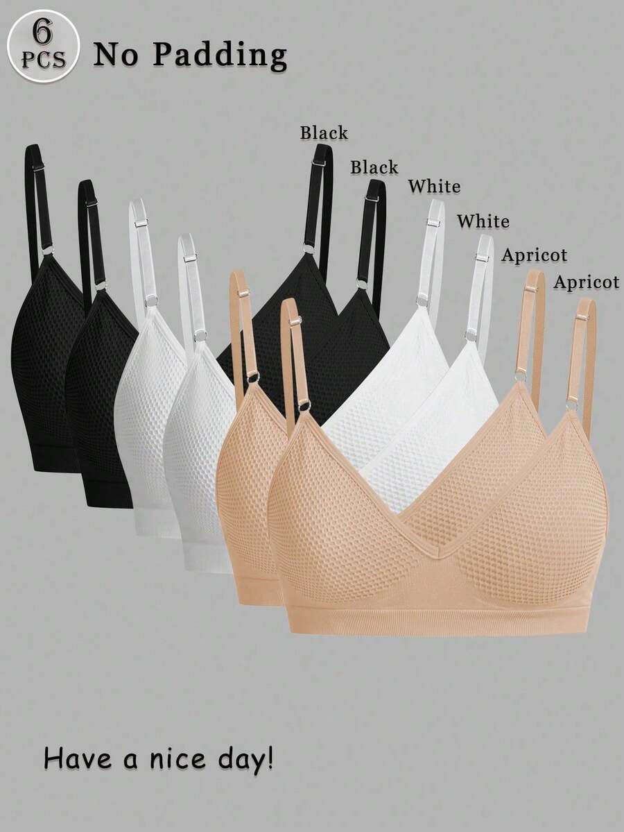 Conjunto de 6 piezas de sujetadores invisibles inalámbricos, ropa interior deportiva multicolor con cierre trasero, sujetadores sin costuras y cómodos para el ejercicio diario. - Albaricoque - Ver 1
