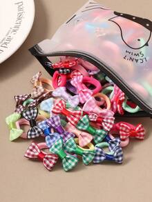 10/20/30pcs Plaid Bow Hair Ties For Women, High Elasticity Hair Bands, Non-Damaging Rubber Bands, Cute Gentle Minimalist Hair Accessories (Random Color) - Multicolor - View 4