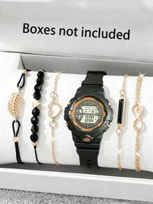 6pcs/Set Elegant Women's Numeric Square Minimalist Watches, Best Bracelet Jewelry Set For Ladies - Multicolor - View 7