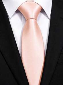 1pc Solid Color Satin Men's Tie, Business Wedding Suitable Solid Color Men's Tie (7cm) - Pink - View 1
