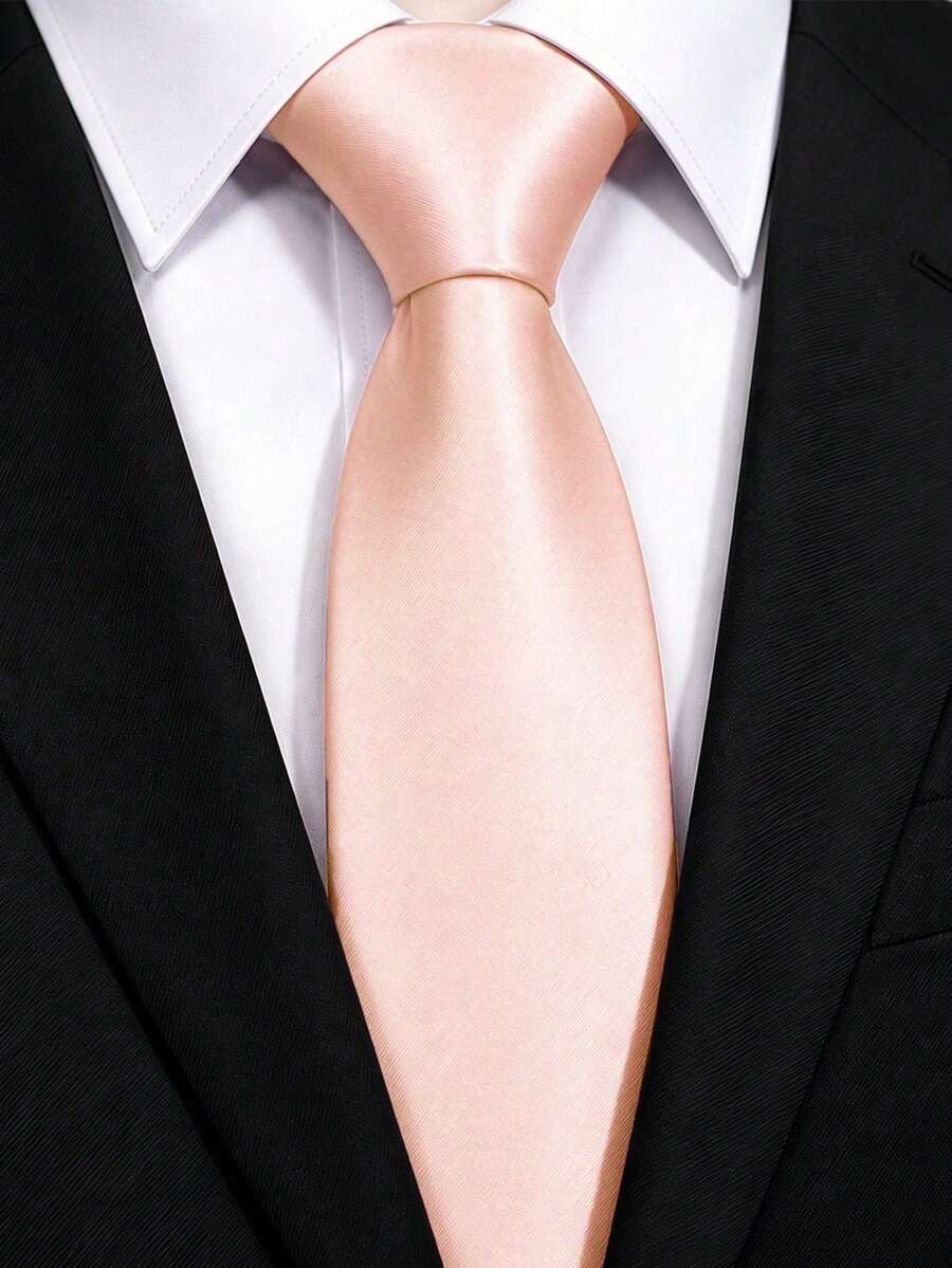 1pc Solid Color Satin Men's Tie, Business Wedding Suitable Solid Color Men's Tie (7cm) - Pink - View 1
