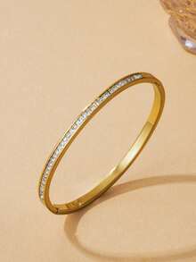 1pc/5pcs New Stainless Steel Waterproof Non-Fading Multi-Style Design (Roman Numerals, Single Row Rhinestone, Inlaid Rhinestone, Etc.) Versatile Commuter Luxury Accessory, Layering Essential, Hypoallergenic, Niche Design, Holiday Gift - Gold - View 3