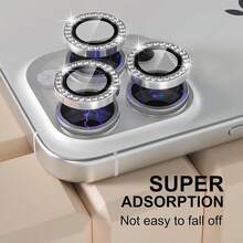 ZYONS 3pcs/Set Pelindung Lensa Kamera Warna-warni Mengkilap dengan Cincin Logam dan Dekorasi Berlian Imitasi, Kompatibel dengan iPhone 18 Pro Max/18 Fold/17 Pro Max/Air/13/14/Pro/Max/15/16 Pro Max/Plus - Perak - Perak - View 2