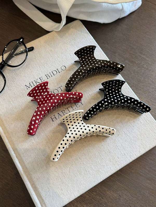 1pc Women's Premium Curved Polka Dot White/Red/Brown/Black Plastic Hair Claw Clip, Elegant Versatile Hair Claw For Back Of Head, Fashionable Minimalist Solid Color Hair Accessory, Suitable For Daily, Casual, Party, Beach, Vacation, Hairstyle Design, Face Washing/Hair Washing, Makeup, Clothing Accessory, Spring Hair Claw, Summer Hair Claw, Autumn Hair Accessory, Winter Hair Claw
