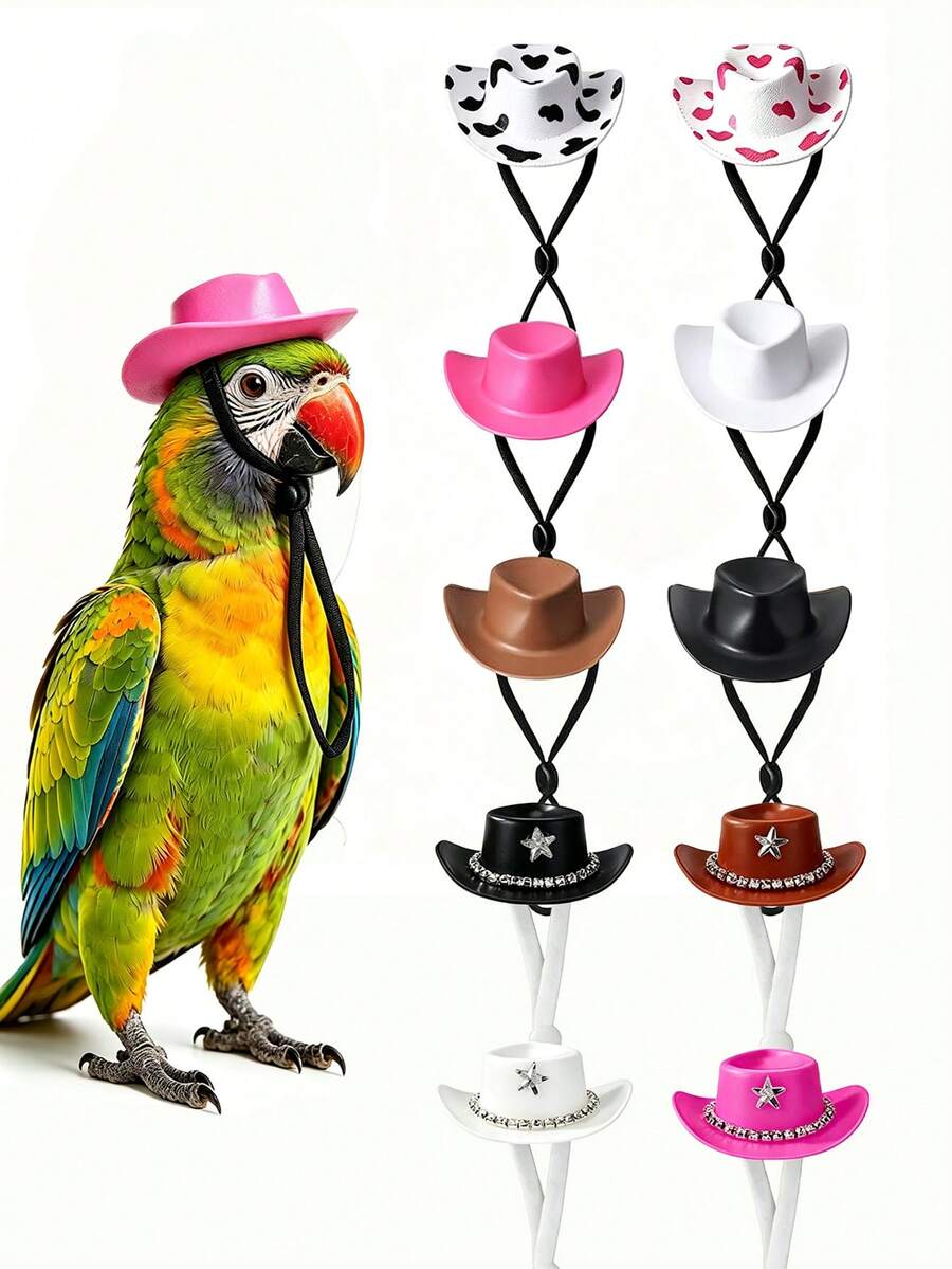 2pcs Pet Hamster Denim Hats Suitable For Parrots, Chickens, Ducks And Other Small Pets, Mini Porch Goose Decorative Hats - Multicolor - View 1