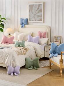 1pc Bowknot Decorative Pillow, Aesthetic Home Decor, Soft Seat Cushion, Cute Sofa Throw Pillow, Bowknot Room Decoration, Pink Pillowcase, Pillowcase Decoration, Dorm Bedroom Decor, Home Decor, Room Decor, Living Room Decor, Halloween Thanksgiving Gift - Blue - View 5