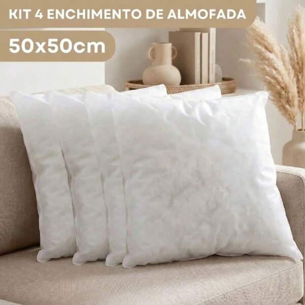 Kit 4 Refis de Almofada Super Macio para Enchimento de Fibra Siliconada Antialérgico 50x50 cm Branco