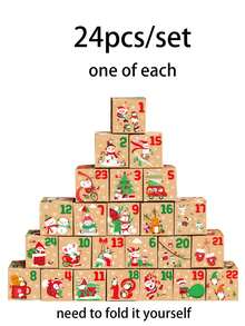 Hộp quà lịch Advent Giáng Sinh DIY, chất liệu giấy Kraft in hình ông già Noel & người tuyết, hộp đếm ngược xếp chồng được, hộp lưu trữ quà mini, trang trí bàn làm việc tại nhà dịp lễ, vật dụng đóng gói quà Giáng Sinh lý tưởng, trang trí lễ hội mùa đông - Nhiều màu - Xem 12