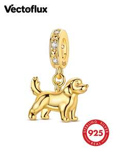 Vectoflux 1pc S925 Sterling Silver Golden Retriever Puppy Pendant, Suitable For 3mm Handmade Bracelet, Necklace, Keychain DIY, Women's Gift, Suitable For Birthday, Party, Holiday - KJC1979 - View 1