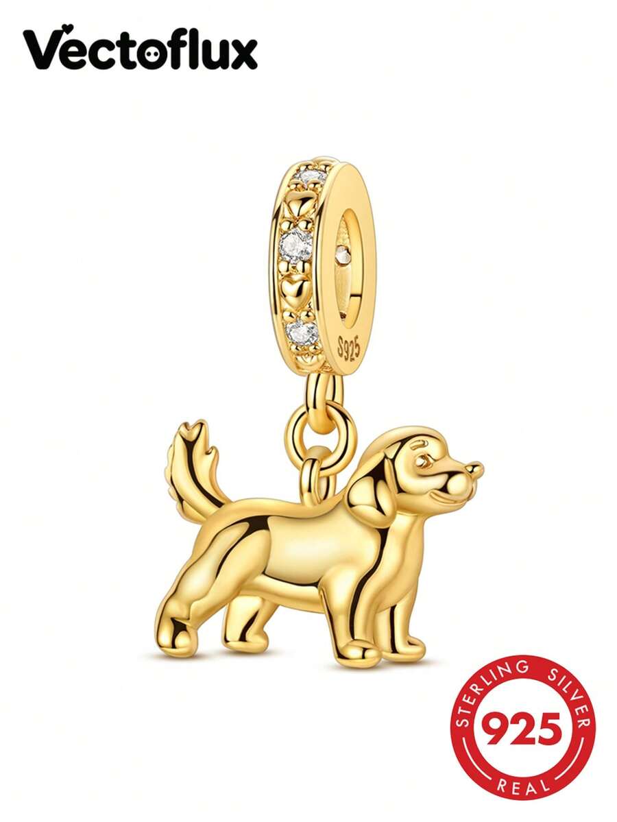 Vectoflux 1pc S925 Sterling Silver Golden Retriever Puppy Pendant, Suitable For 3mm Handmade Bracelet, Necklace, Keychain DIY, Women's Gift, Suitable For Birthday, Party, Holiday - KJC1979 - View 1