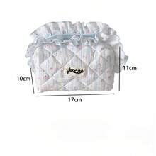 1pc Sweet Floral Quilted Ruffle Trim Kids Toiletry Makeup Bag, Girl Fabric Quilted Storage Bag, Portable Toiletry Bag, Travel Cosmetic Organizer - Multicolor - View 10