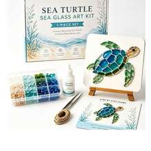 1 Set Ocean Style Sea Turtle Sea Glass Art DIY Kit, Full Tool Set With Easel, Parent-Child Handmade Educational Decorative Ornament Gift, Adult And Children Stress Relief Craft Material Pack, Desktop Decoration, Home Decor, Christmas Gift, Handmade Hobby - Multicolor - View 6