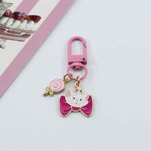 1/3/5pcs Cute Disney Marie Cat Enamel Bag Charm, Pink Bow Cat Keychain With Heart-Shaped Lollipop Pendant, Suitable For Girls - G - View 10