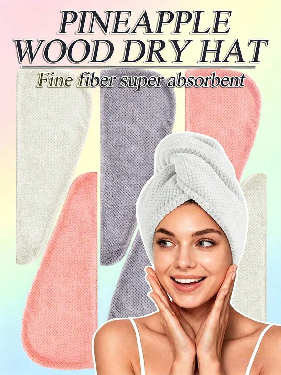 1pc Coral Fleece Hair Drying Cap, Strong Water Absorption Quick Dry, Pineapple Wood Grain Hair Towel, Soft And Non-Tangle, Student Essential - Multicolor - View 1