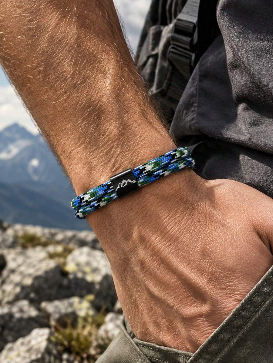 diffone 1件裝男士4mm米蘭繩手鍊 手工編織手環 迷你黑色登山扣 多色 戶外運動休閒繞腕手鐲飾品禮物 - 傘繩可調式手鍊 - 查看 1
