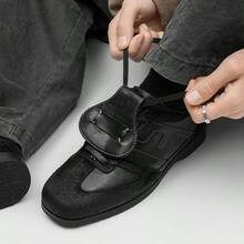 Men's Square Toe Retro Training Shoes, Flip Strap Casual Sneakers For Daily Commute And City Outings - Black - View 4