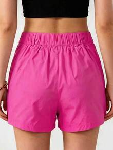 Women's Casual Solid Color Shorts, Adjustable Waist With Pockets Sports - Hot Pink - View 7