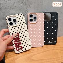 3pcs Black & White Polka Dot Pattern, Large Hole Leather Solid Color Anti-Drop Phone Protective Case, TPU Material, Suitable As Holiday Gift, Compatible With Apple XS/XS Max/XR/11/12/13/14/15/16 Pro/Pro Max/14/15/16 Plus/17, Unisex - Multicolor - View 2