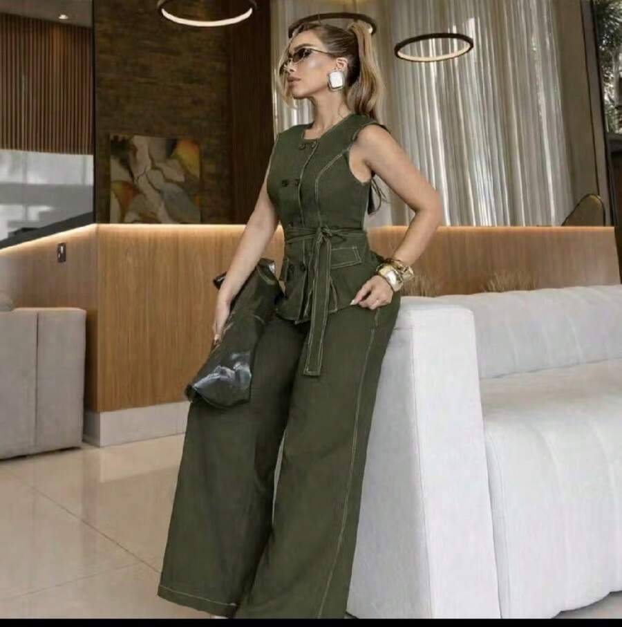 Women Two-Piece Outfits - Verde Oliva - Ver 1