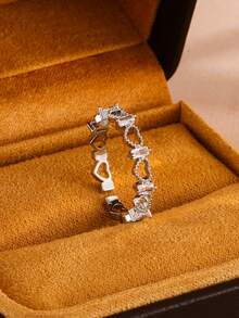 4pcs/Set Fashion Elegant Luxury 18K Gold Plated Stainless Steel Heart Rings, Zirconia Inlaid Women's Ring Set, Suitable For Women's Daily Wear, Anniversary Gift, Wedding, Stackable Jewelry - Ring Set C - View 3