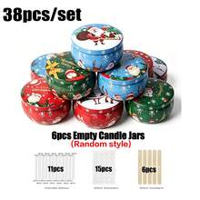 60pcs Christmas Candle Making Kit, 8pcs 2.5oz Random Christmas Pattern Empty Metal Candle Jars, Wicks, Wick Stickers, Wooden Wick Holders, DIY Scented Candle Handmade Set, Holiday Gift - Multiple Styles - View 10