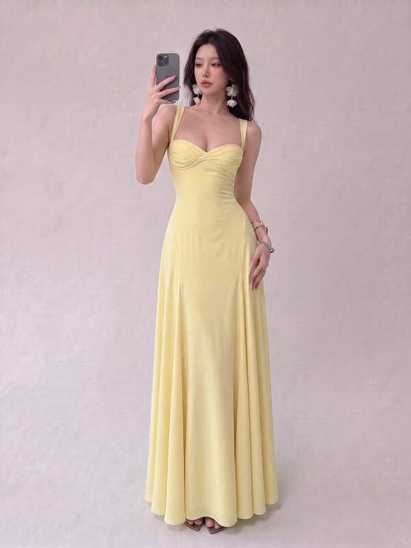 Top Dazzle Sleeveless Knitted Off-Shoulder Maxi Dress For Women, Backless Flared Long Cami Gown, Elegant Sexy Party And Prom Attire