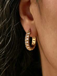 S SHOPBOHO 1 Pair Stainless Steel Zirconia Minimalist Hoop Earrings - Earrings - View 1