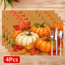 1pc/4pcs/6pcs/8pcs, Autumn, Pumpkin Pattern Suitable For Dining Table, Breakfast Mat, Coffee Bar, All-Season Decoration, Washable Table Mat, Room Decor, Kitchen Dining Table Mat, Indoor/Outdoor Party Decoration, Home Decor, Ideal Gift - Multicolor - View 11