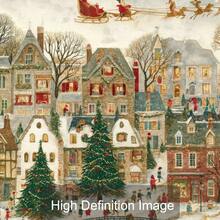 1pc Framed/Unframed Fantasy Christmas Town Santa Sleigh Flying Canvas Poster, Snowy Village Cozy Holiday Mural Print, Winter Christmas Wonderland Landscape Painting, Nordic Style Apartment Living Room Bedroom Modern Home Decor - A - View 7