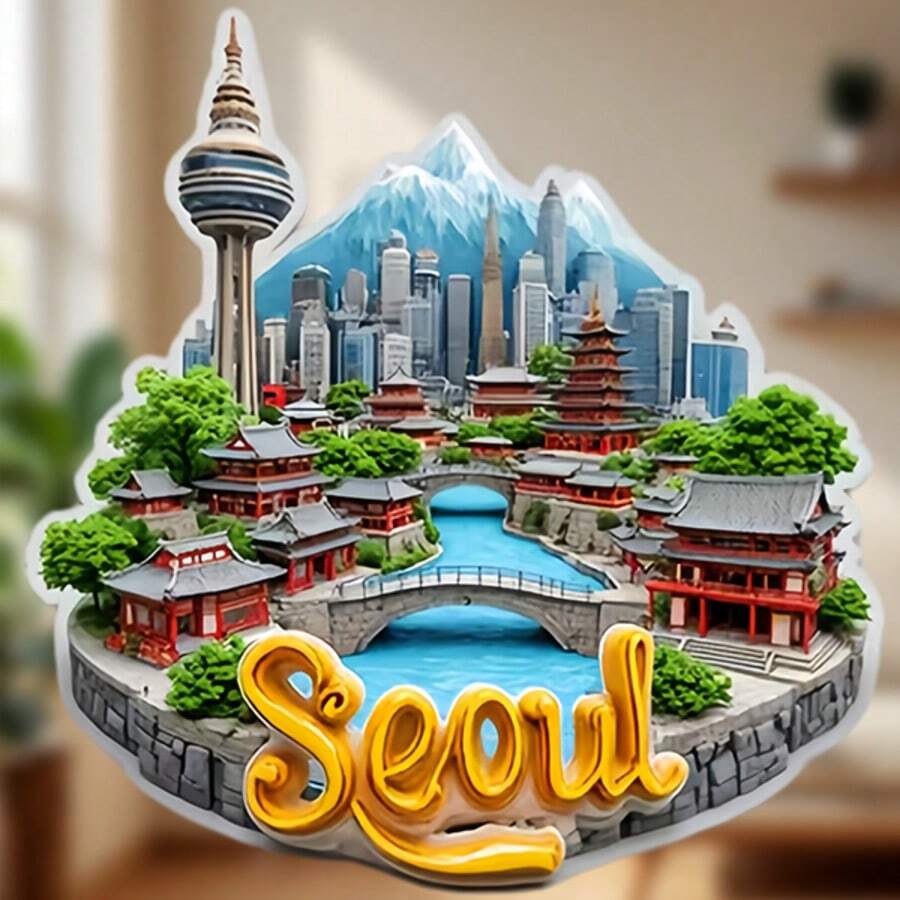 Seoul Namsan Tower Hanok Eaves And The Shimmering Skyline Magnet Where Ancient Tiles Meet The Future's Quiet Pulse Keepsake For All Metal Surfaces Throughout The Home - A - View 1