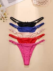 5pcs Sexy Girl Panties Minimalist Sexy Bow Thin Strap Multicolor Comfortable Women's Thong Adjustable T-Back - Multicolor - View 7