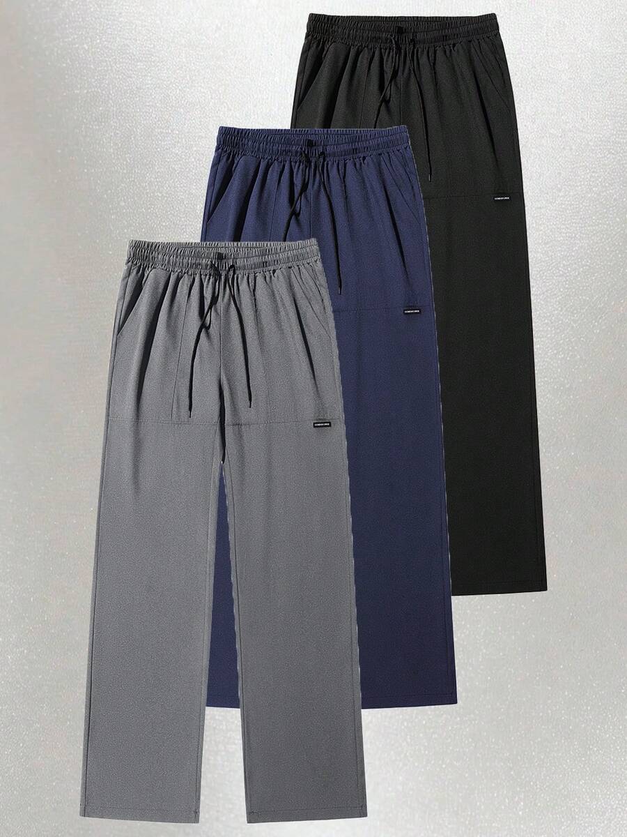 男士抽繩腰直筒戶外長褲,休閒褲,適合登山、跑步、日常通勤運動 - 灰色 - 查看 1