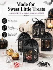 1/12 piezas Cajas de regalo de dulces de Halloween con cinta, estilo telaraña negra | Cajas de regalo de dulces de papel huecas de 2 pulgadas, adecuadas para recuerdos de boda gótica, recuerdos de fiesta, despedida de soltera y cumpleaños - Multicolor - Ver 5