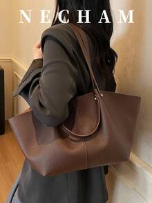 1件大容量海灘托特包附吊飾，休閒度假風單肩包 - 咖啡棕 - 查看 4