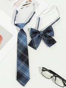 2件組 格紋蝴蝶領結與領帶套裝 學生JK制服配件 - 彩色 - 查看 5