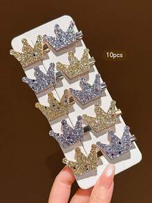 10pcs Gold & Silver Crown Hair Clips, Sweet Style Hair Accessories For Daily Wear - Multicolor - View 3