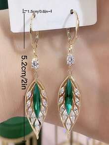 Pendientes largos con diamante de imitación hoja - Multicolor - Ver 3