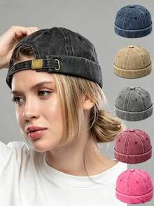 1pc Women's Brimless Sailor Hat, Vintage Rimless Felt Baseball Cap, Unisex Breathable Adjustable Hip Hop Hat For Spring/Autumn Outdoor Sports - Solid Color Brimless Hip-hop Cap - View 11