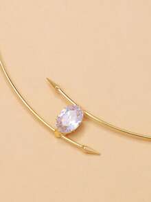 1pc Rhinestone Open Collar Necklace, Daily Wear Personalized Versatile Necklace - Gold - View 5