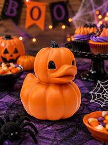 Decoração de Pato de Abóbora de Halloween, Figurinha de Pato em Formato de Abóbora Laranja Fofa, Ornamento de Mesa Assustador de Outono, Adequado para Casa, Lareira, Estante, Escritório, Festa de Halloween e Decoração de Outono - Pato de Abóbora - Visão 4