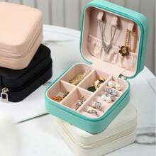 1pc, Portable Jewelry Storage Box, 5 Grids, Travel Jewelry Organizer, Mini Jewelry Case For Earrings, Rings, Necklaces, Bracelets - Multicolor - View 1