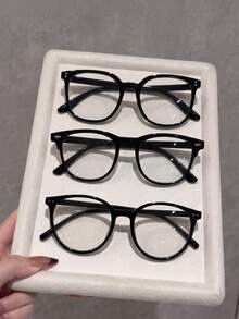 3 Pairs Bohemian Style Black Minimalist Versatile Fashion Transparent Lens Glasses Suitable For Daily Wear, All Seasons - A - View 3