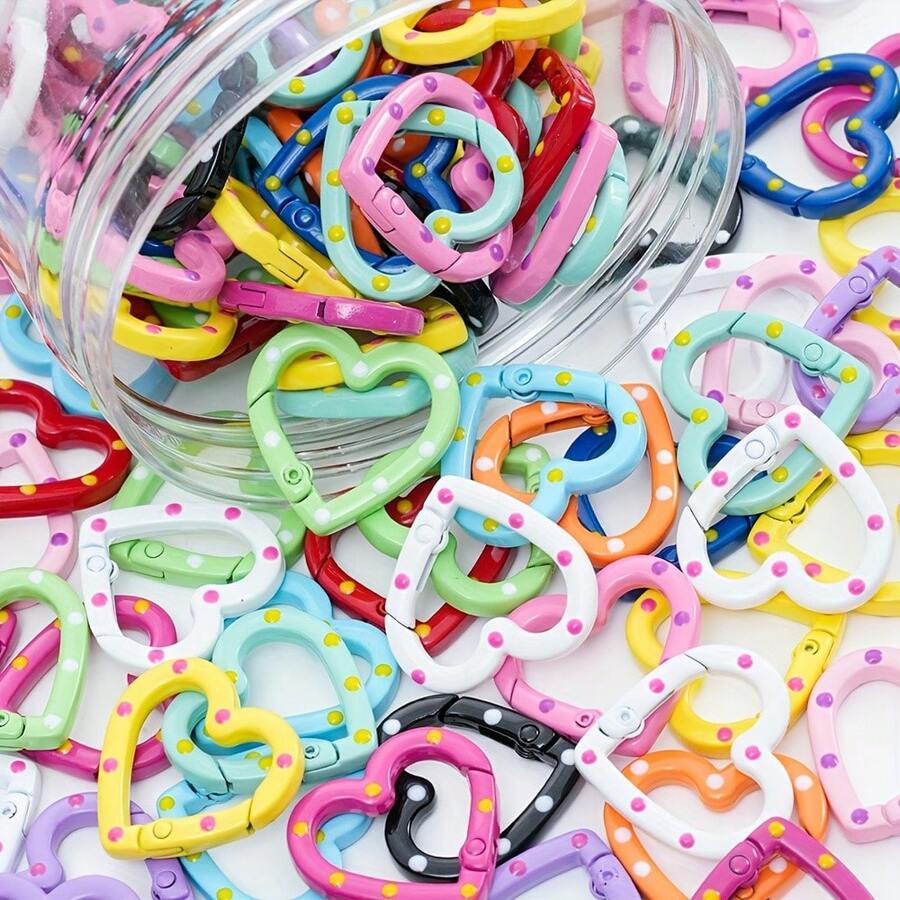 10-60 buah Gesper Pengait Pegas Hati Kartun Warna-warni Baru Acak, Cocok untuk Perhiasan, Pakaian, Aksesoris Gantungan Kunci DIY Liburan