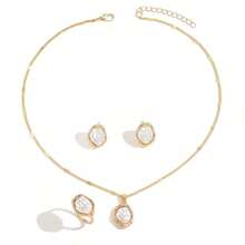 4pcs/Set Fashion Elegant Rayqueen Asymmetrical Baroque Pearl Earrings, Ring, Pendant Necklace Jewelry Set, Suitable For Daily Wear And Parties - Silver - View 5