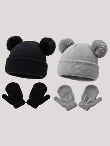 4 piezas/Set Gorro y guantes de punto para bebé, adecuado para niños/niñas, regalo ideal para Navidad/Acción de Gracias. Gorro de punto cálido, transpirable, suave y amigable con la piel para bebé - Multicolor - Ver 13