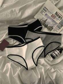 6 piezas Ropa interior deportiva de estilo minimalista y colorida para mujer, pantis negros, blancos y grises de cintura media en forma de triángulo - mezcla - Ver 2