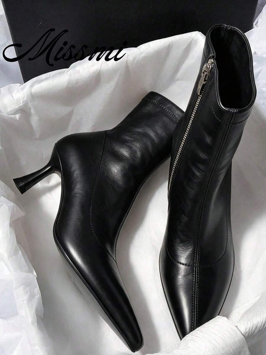 Fall/Winter 2025 New Arrival French Style Pointed Toe Thin Heel Slim Fit Ankle Boots, Minimalist Design For Commuting, Women,Kitten Heels