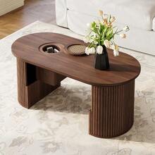 Modern Retro-Style Coffee Table, Walnut Coffee Table With Vertical Texture, Dimensions: 105 Cm (Length) X 50 Cm (Width) X 46.5 Cm (Height). - 棕色 - 查看 5