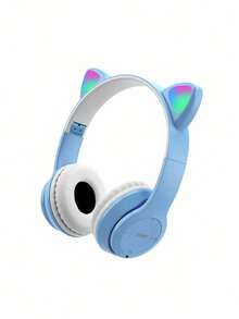 Reletech Wireless Headphones With Cartoon Earring Design, Stereo, Long Battery Life, Low Latency, Sweat-Resistant, Foldable - Baby Blue - View 3
